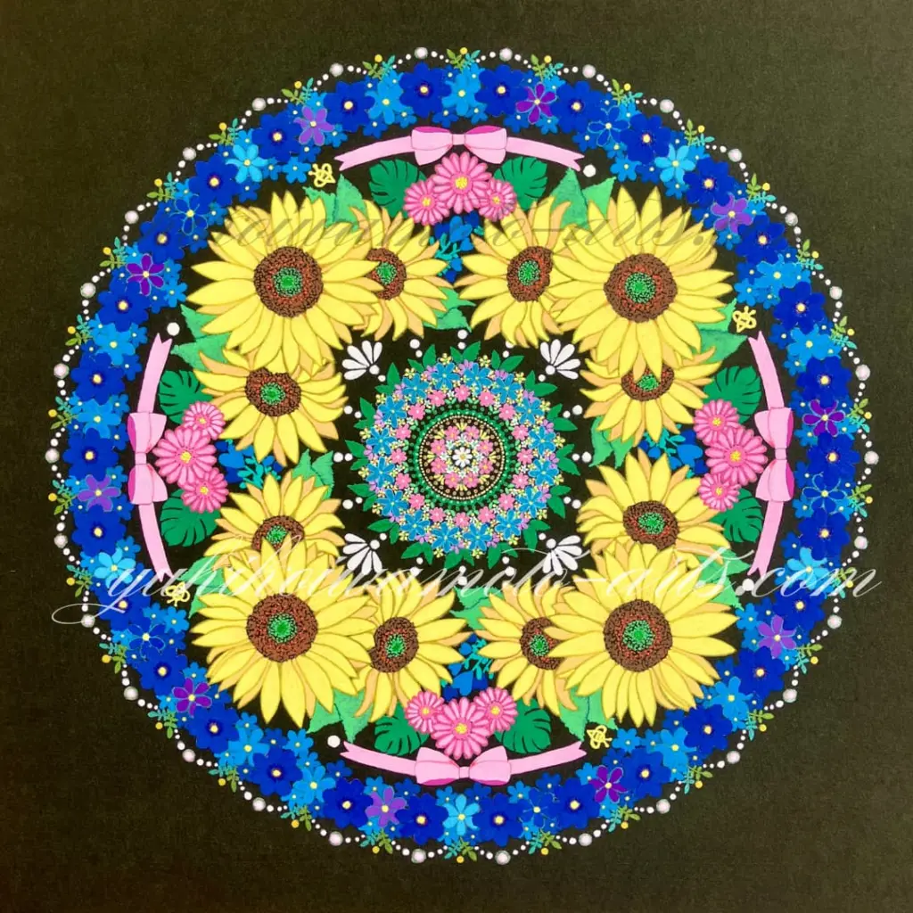 金運 仕事運 抽象画】 自己肯定感が上がる！黄色と青のひまわり曼荼羅