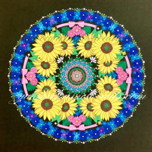 金運 仕事運 抽象画】 自己肯定感が上がる！黄色と青のひまわり曼荼羅