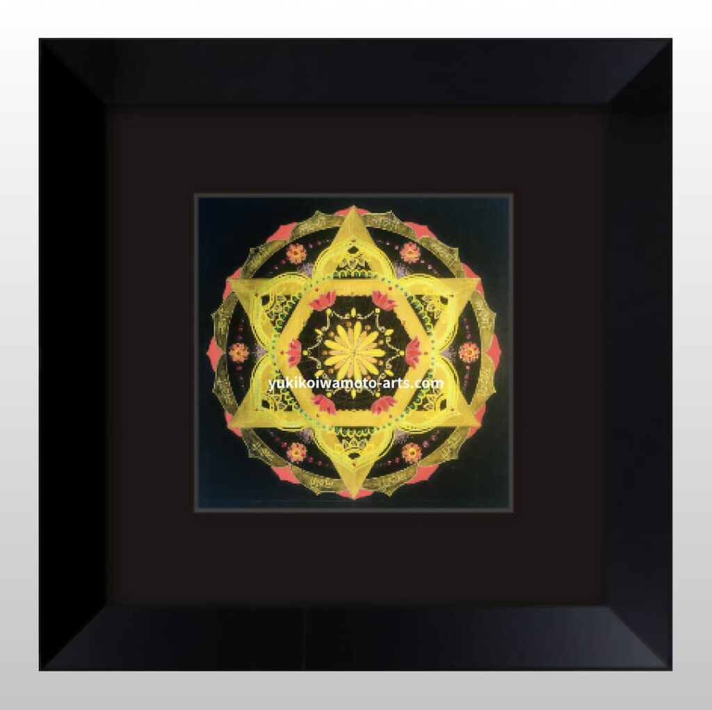 【風水】黒額・黒マット装飾の曼荼羅アート「繁栄」。社長室・オフィスに飾る金運アップ、事業発展の吉祥アート。