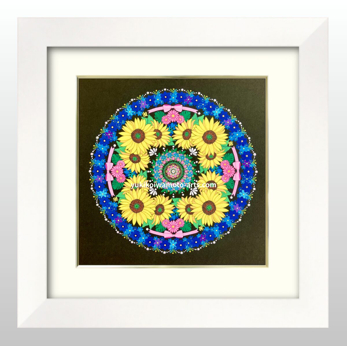 金運と仕事運のひまわり曼荼羅アート「セルフ・ラヴ」：黄色と青で自己