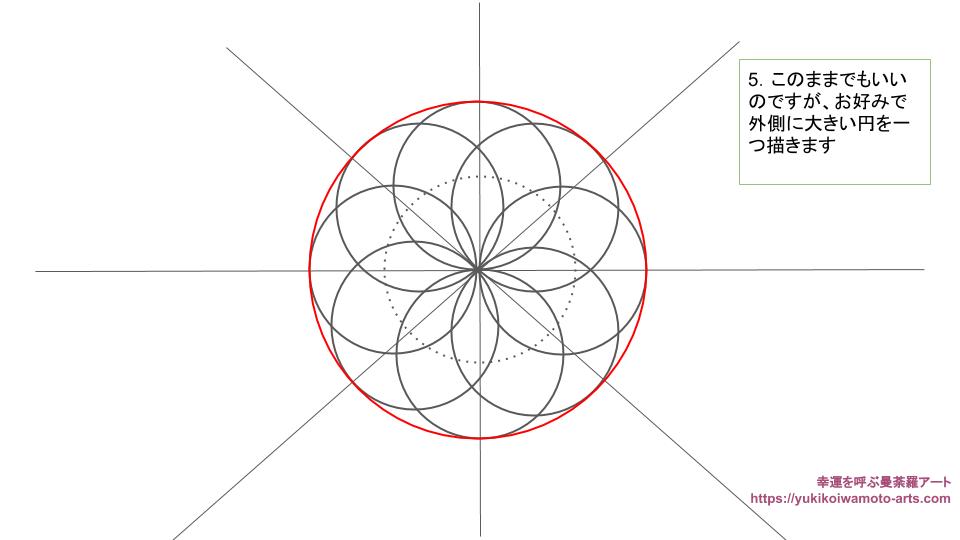 神聖幾何学 100均コンパスで点描曼荼羅アートの下絵の描き方 ４ 8つの円無限の広がり 幸運を呼ぶ曼荼羅アート教室